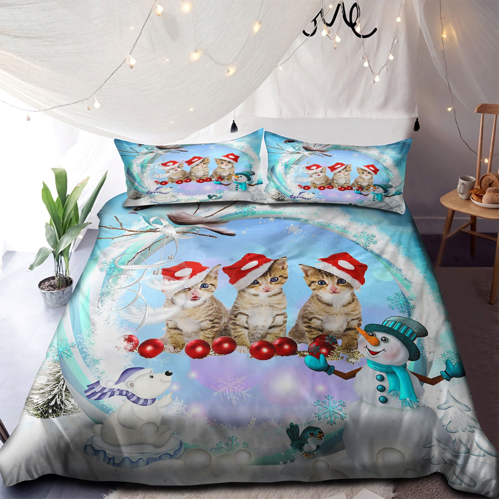 Three Lovely Cats Merry Christmas Bedding Set