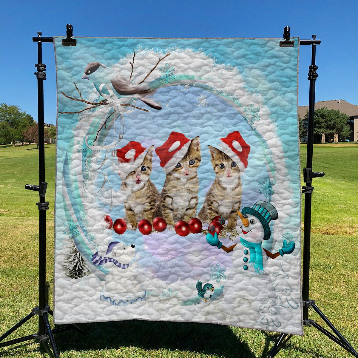 Three Lovely Cats Merry Christmas NI1911184DT Quilt Blanket