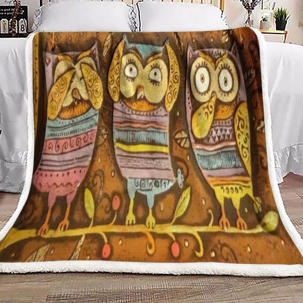 Three Owl Sherpa Fleece Blanket