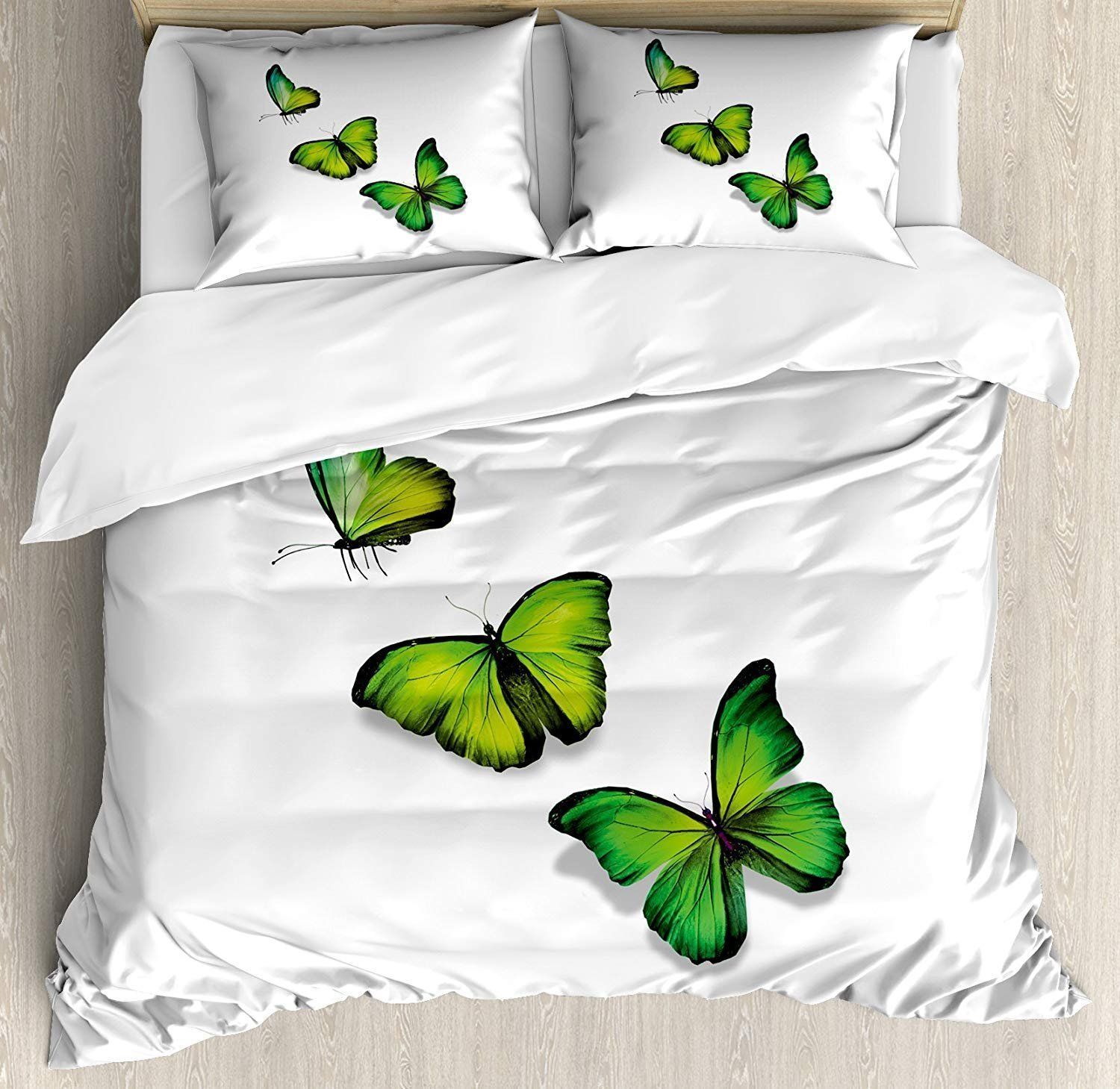 Three Vibrant Butterflies On White Backdrop Magical Spring Nature Bedding Set