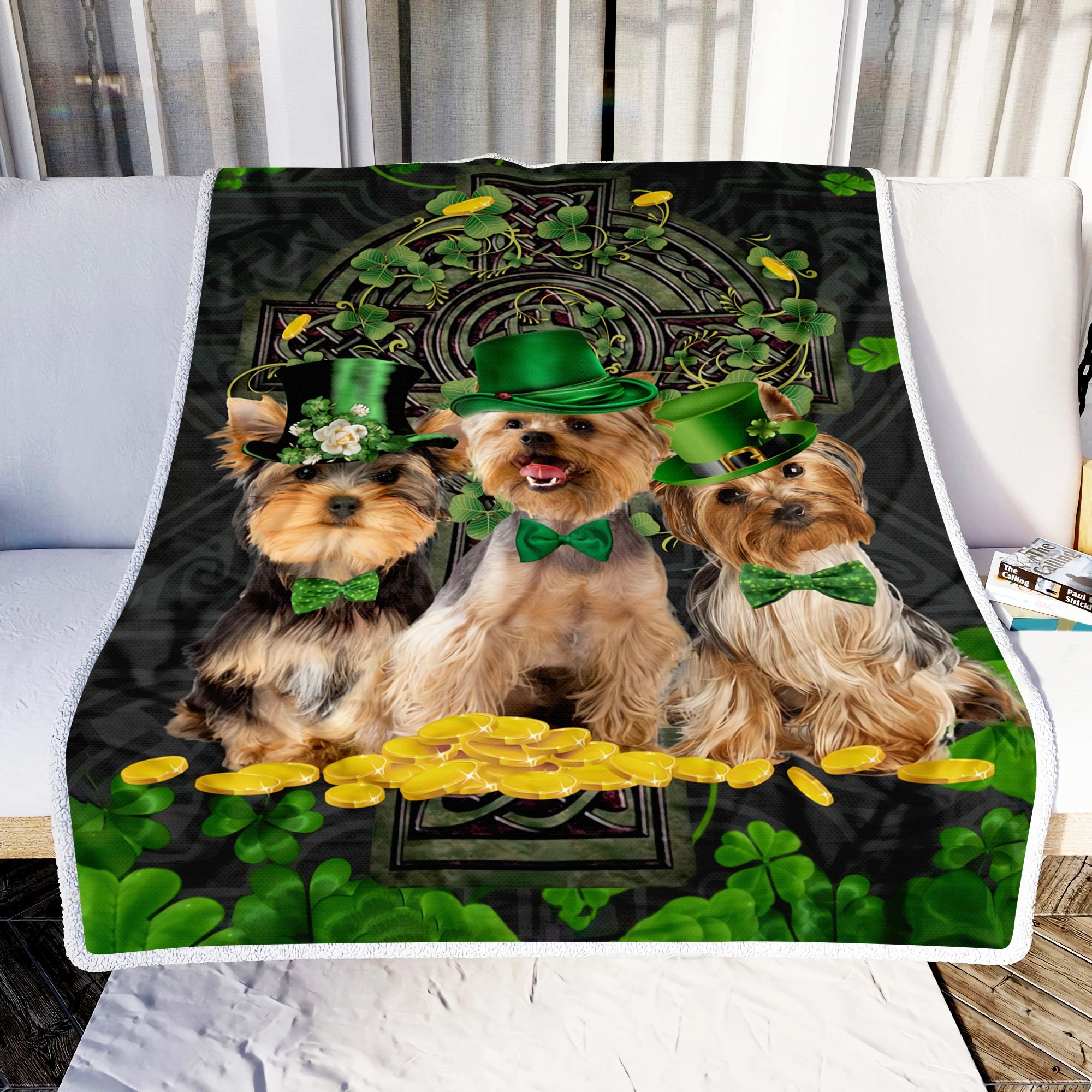 Three Yorkies Welsh Crosses Irish Fleece Blanket