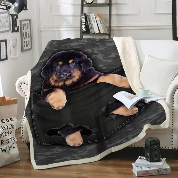 Tibetan Mastiff Dog Pocket Sherpa Fleece Blanket