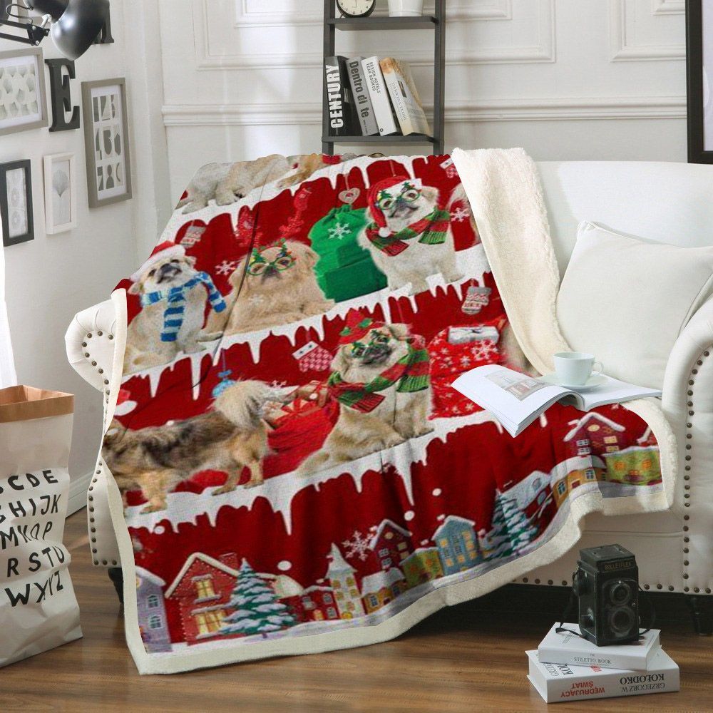 Tibetan Spaniel Snow Christmas Sherpa Fleece Blanket