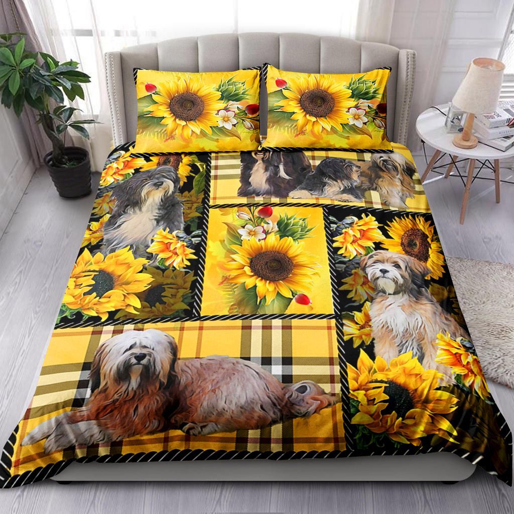 Tibetan Terrier Yellow Tartan Bedding Set