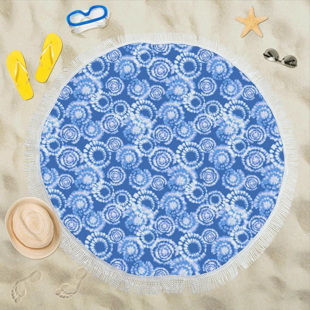Tie Dye Blue Design Printed Round Beach Towel