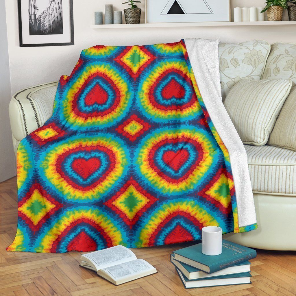 Tie Dye Heart Shape Soft Fleece Blanket