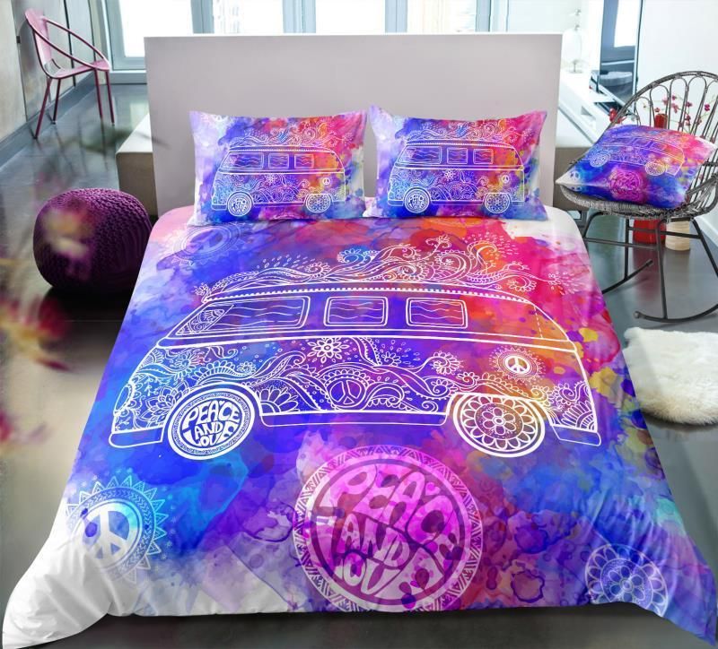 Tie dyed Peace And Love Bus Bedding Set