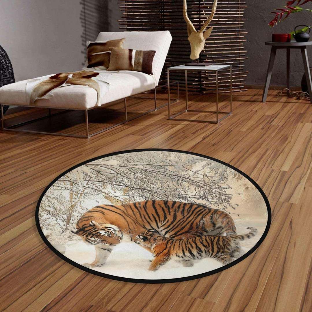 Tiger And Her Son Round Carpet