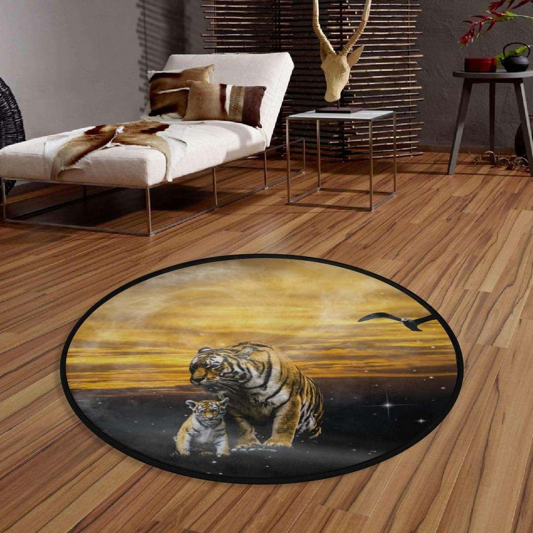 Tiger And Her Son Round Carpet