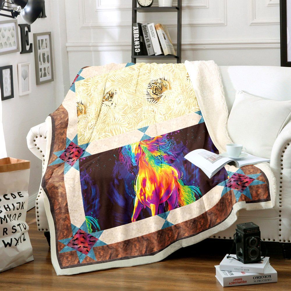 Tiger And Horse Sherpa Fleece Blanket