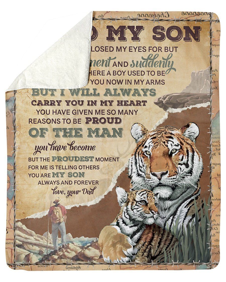Tiger Dad To Son I Will Carry You In My Heart Fleece Blanket Sherpa Blanket