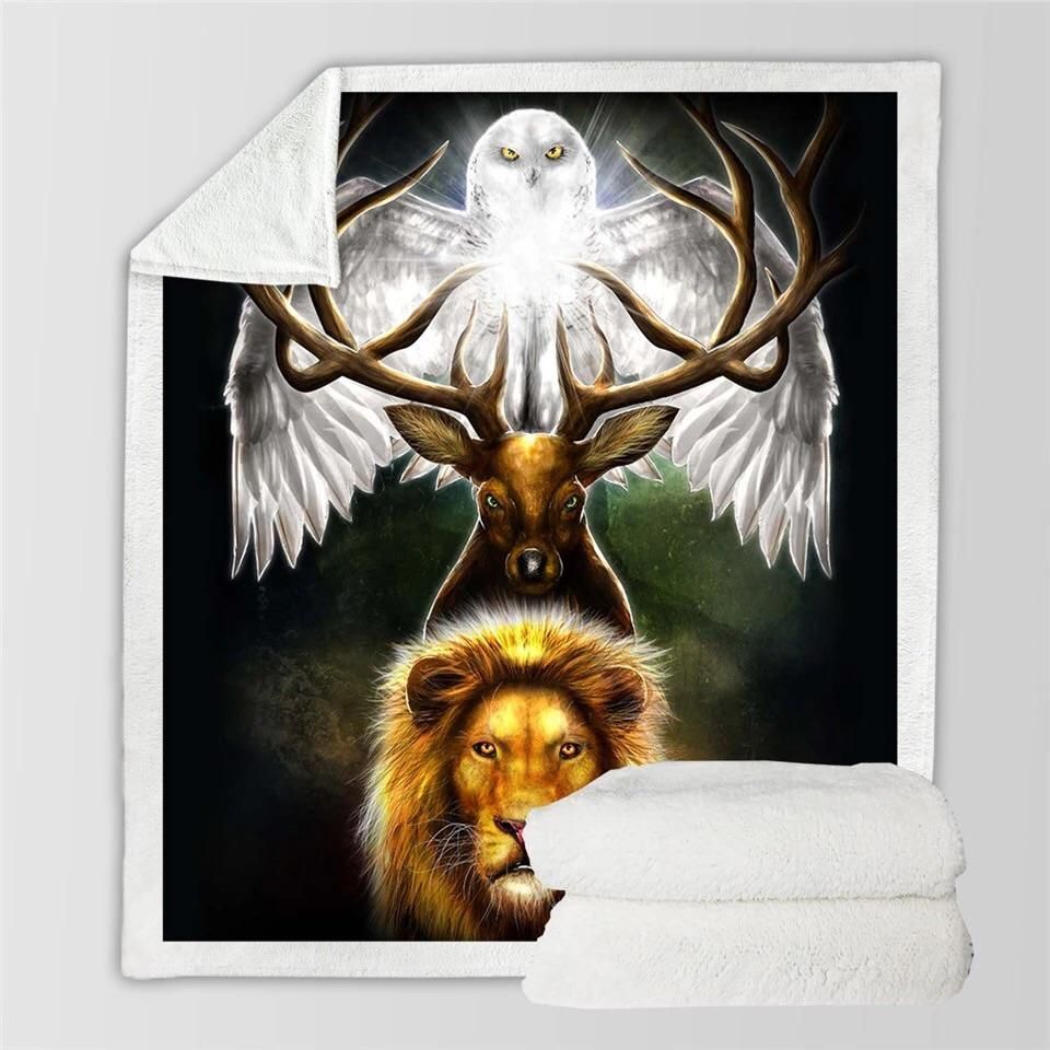 Tiger Deer Owl Sherpa Fleece Blanket