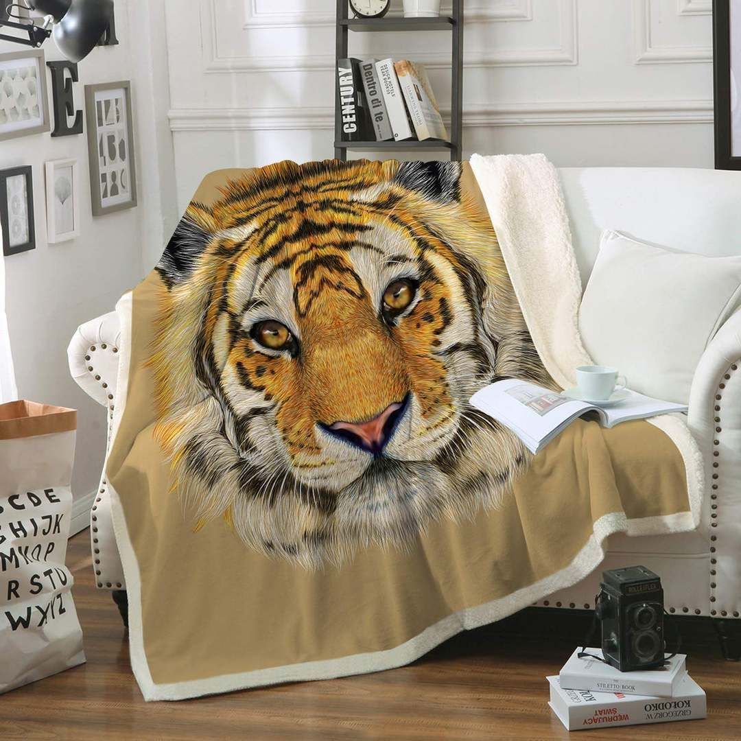 Tiger Face Sherpa Fleece Blanket