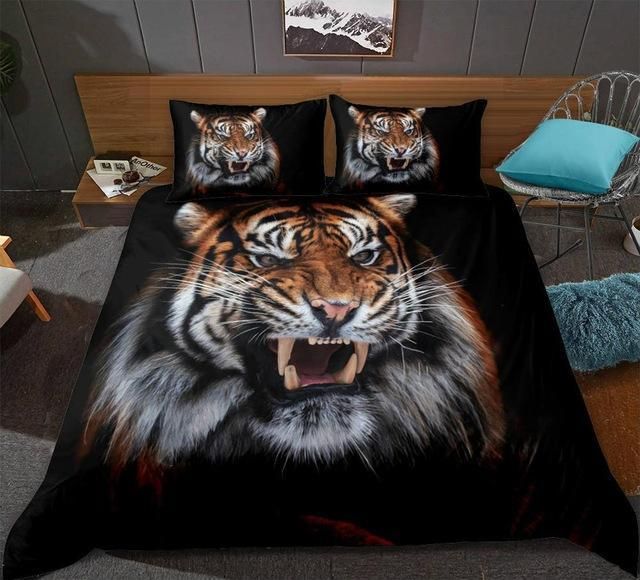Tiger Face On Black Bedding Set