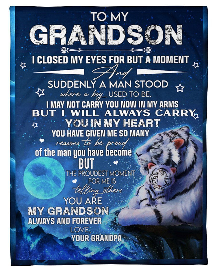 Tiger Grandpa To My Grandson Fleece Blanket Carry You In My Heart Fleece Blanket