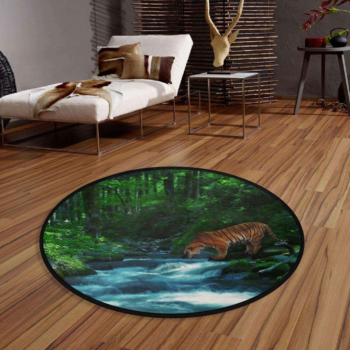 Tiger In Forest Jungle Round Carpet