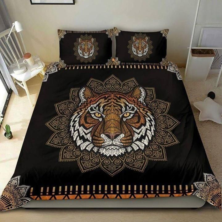 Tiger Panthera Tigris Mandala Pattern Seamless Pattern  Bedding Set