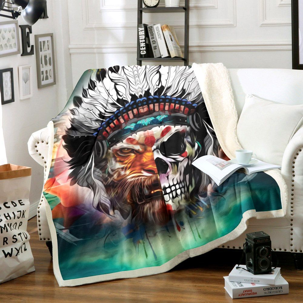 Tiger Skull Native American Sherpa Fleece Blanket