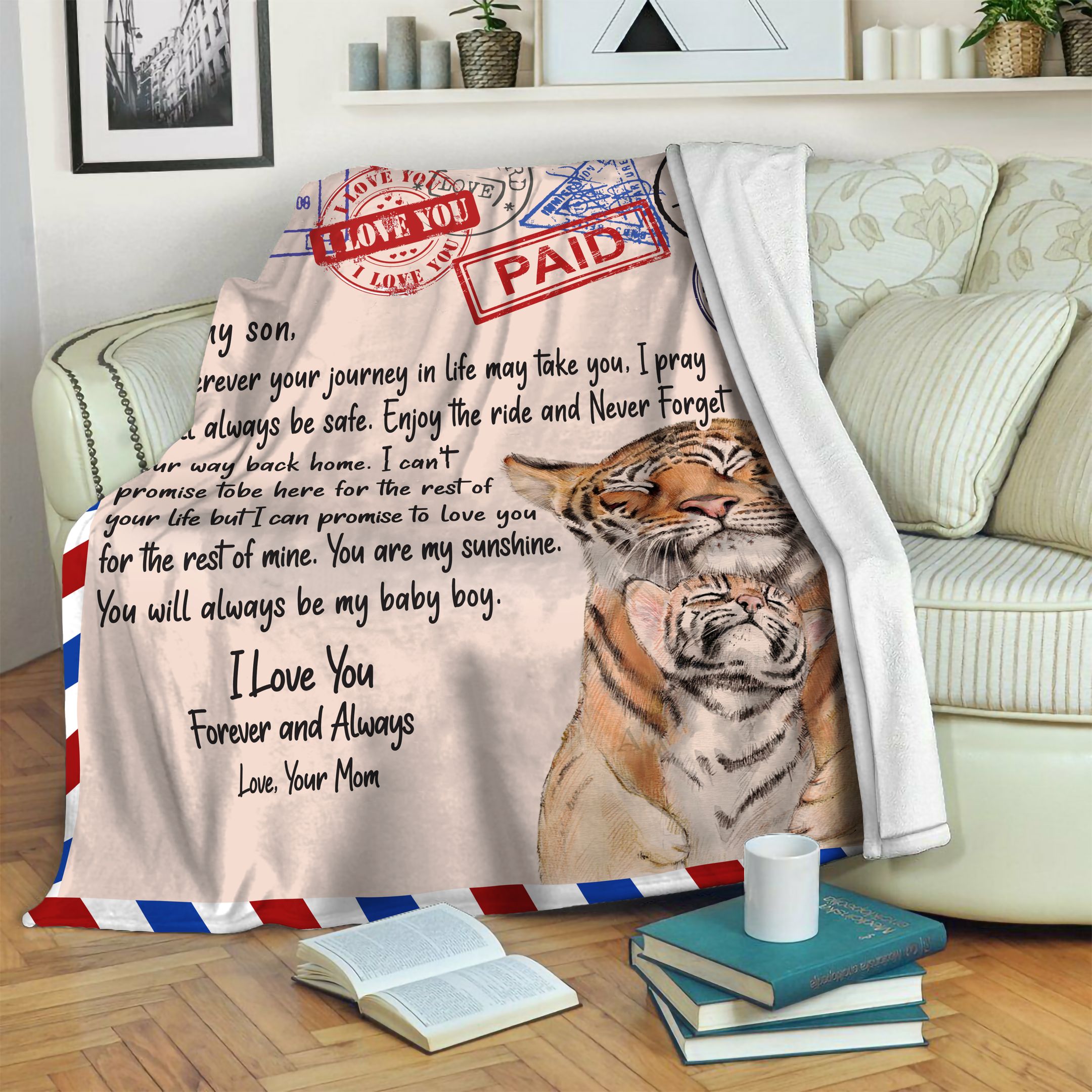 Tiger Son And Mom Fleece Blanket