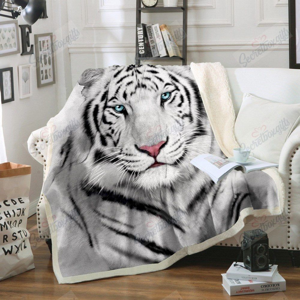 Tiger White Fleece Blanket