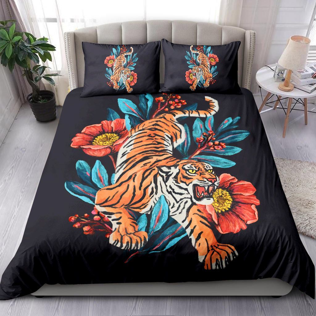 Tiger With Flowers Bedding Set