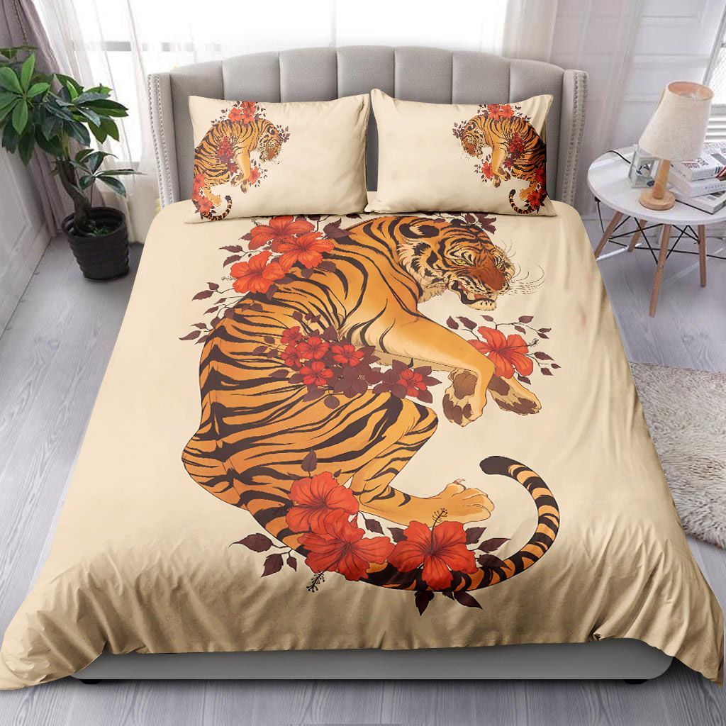 Tiger With Flowers Bedding Set