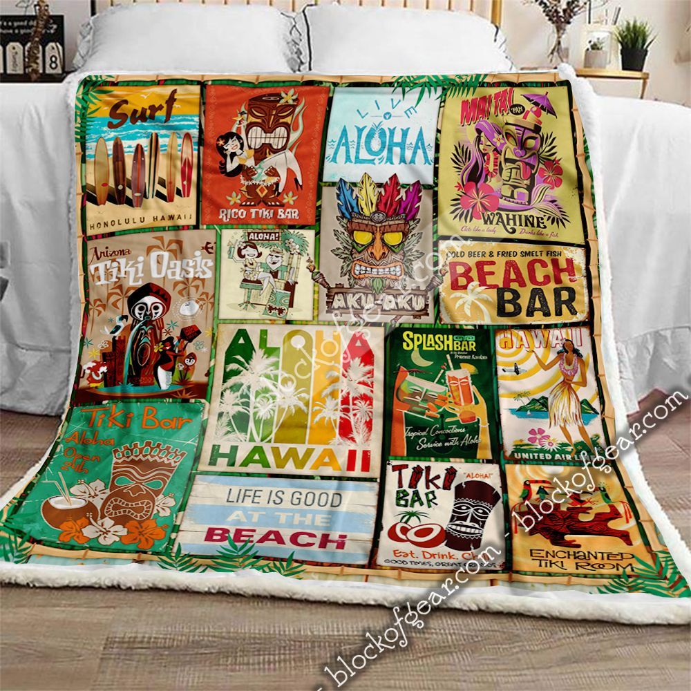 Tiki Bar Hawaii Aloha Sherpa Fleece Blanket