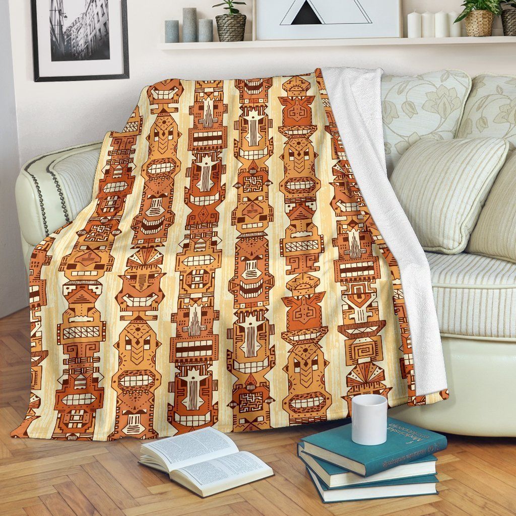 Tiki Orange Vertical Vintage Pattern Fleece Blanket