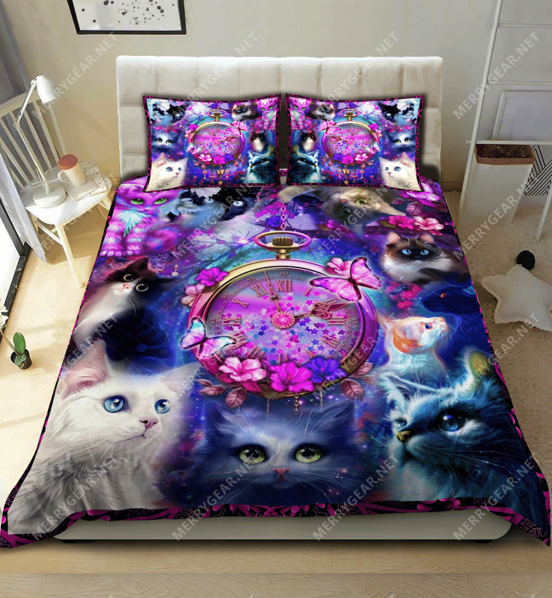 Time Is Flying Cats Bedding Set