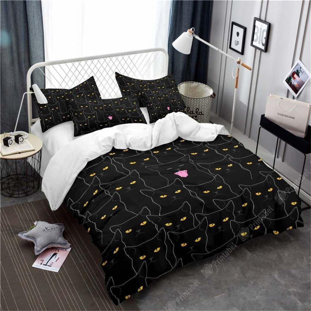 Tiring Day Black Cat Bedding Set