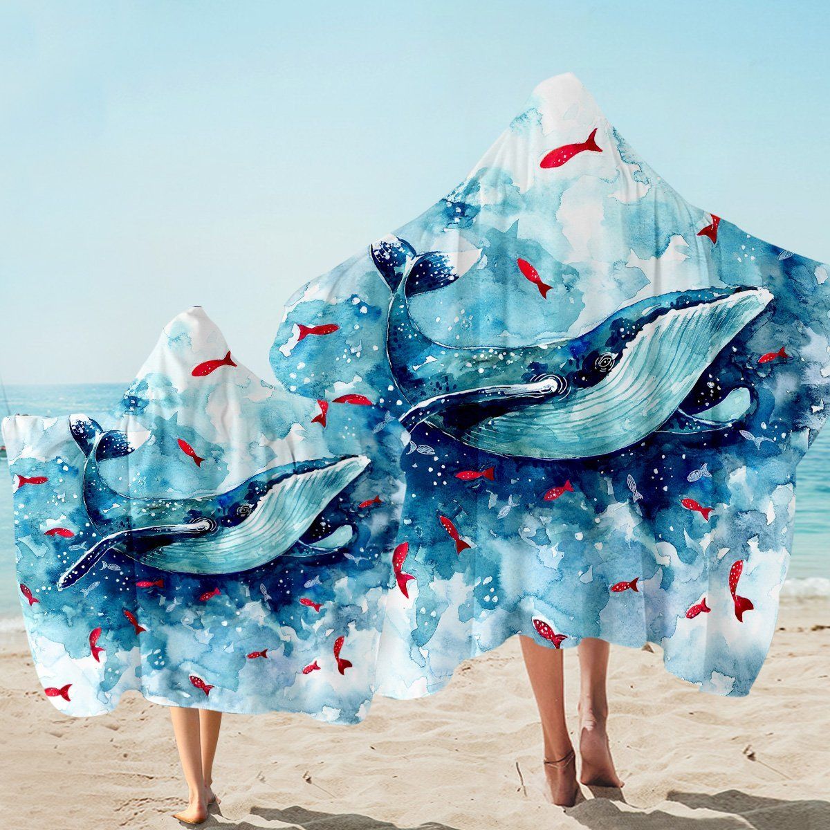 Titanical Blue Whale Printed Hooded Towel