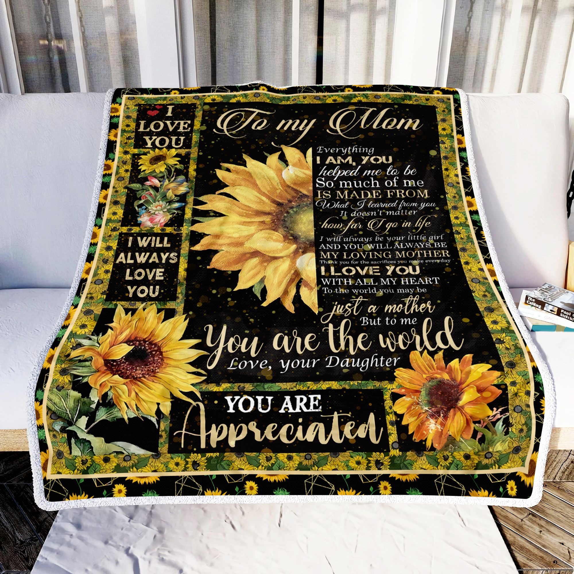 To Mom A Gift From Daughter Sunflower Fleece Blanket