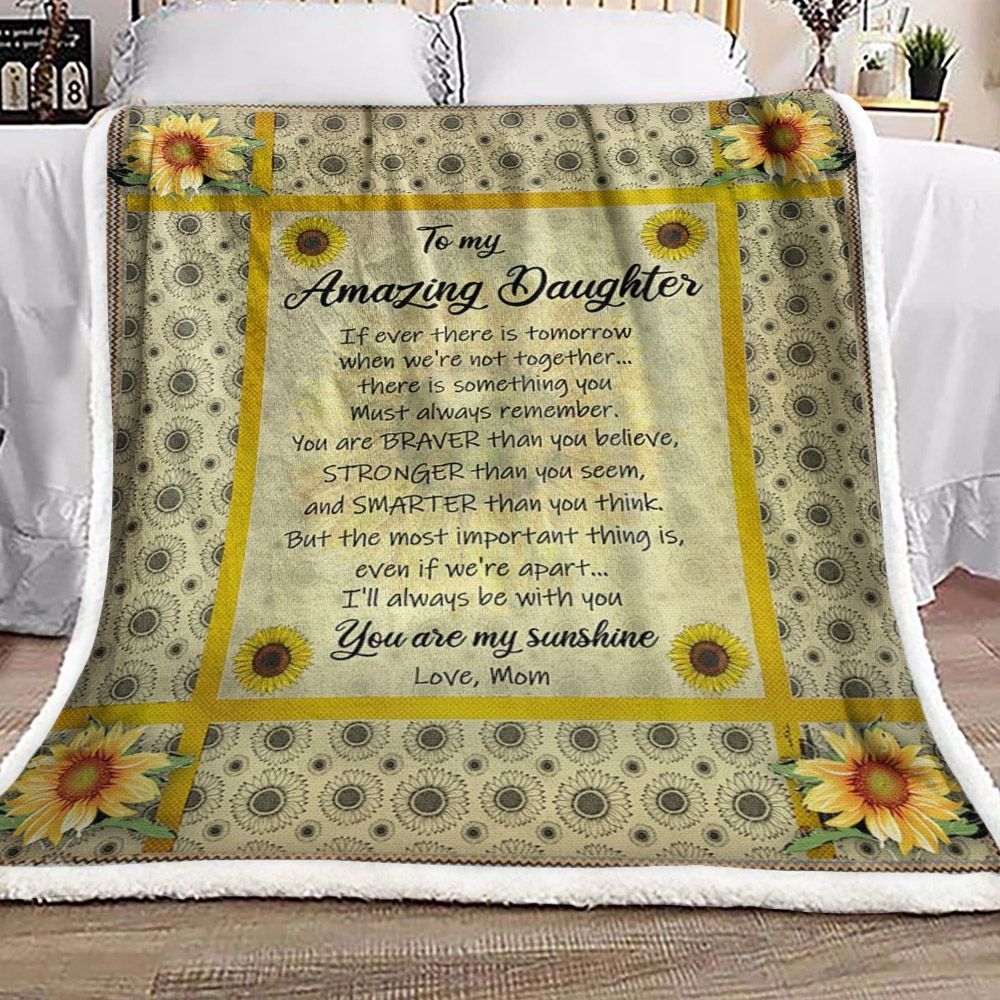 To My Amazing Daughter Sunflower Sherpa Fleece Blanket