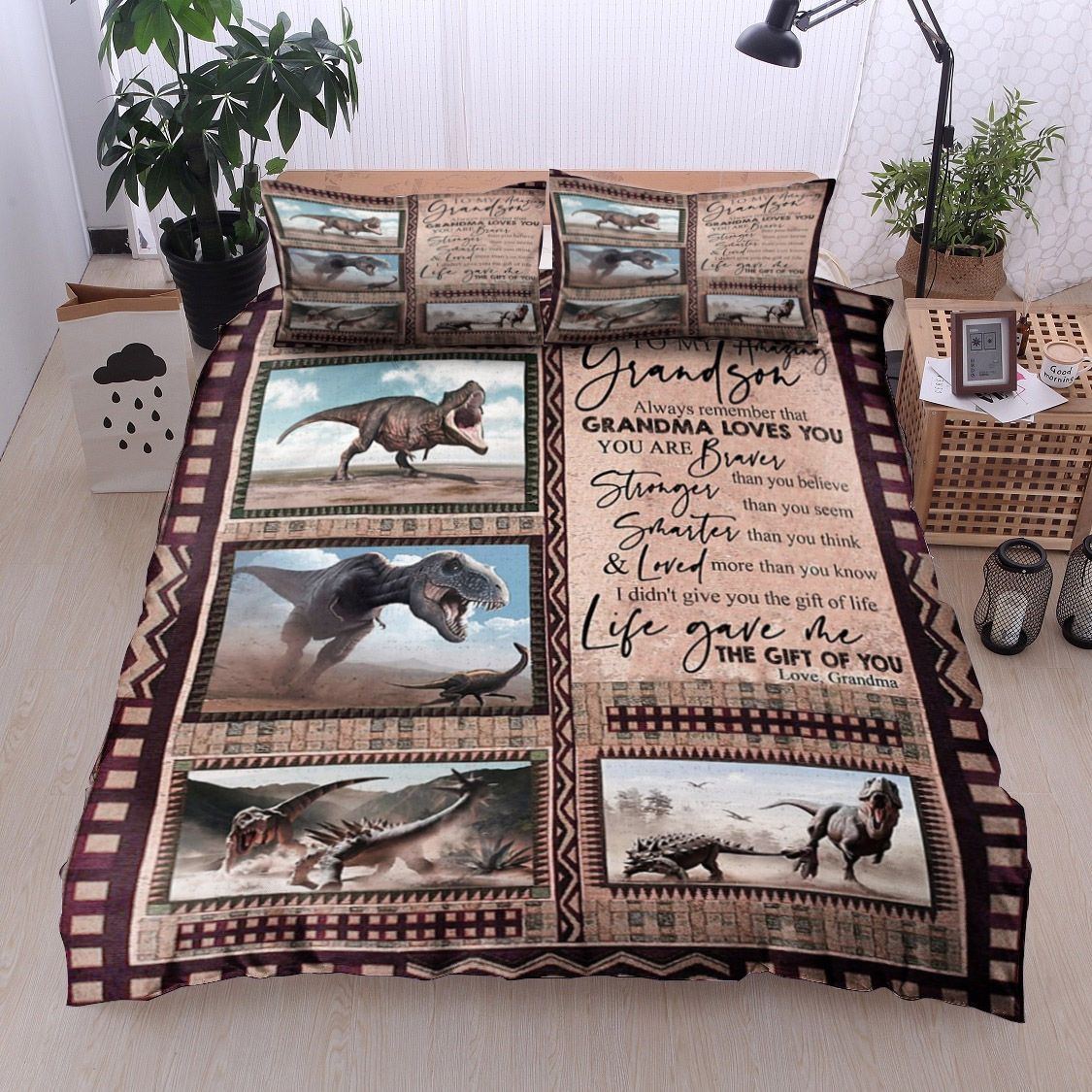 To My Amazing Grandson Dinosaur Bedding Set