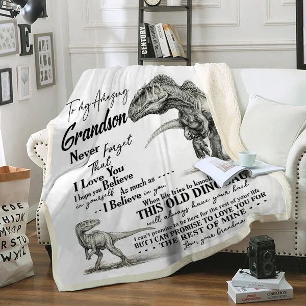 To My Amazing Grandson Dinosaur Sherpa Fleece Blanket