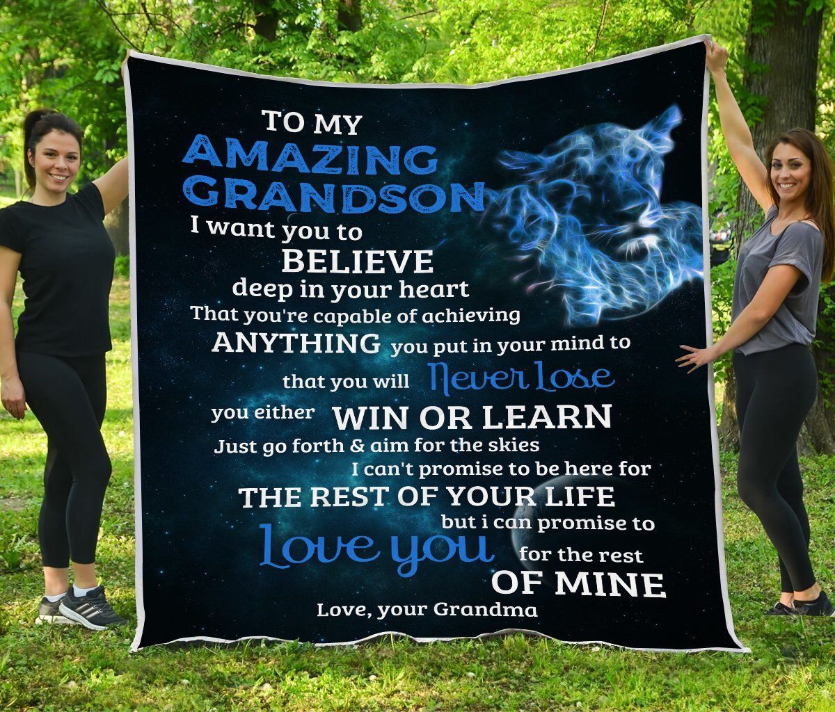 To My Amazing Grandson Lion Sherpa Fleece Blanket