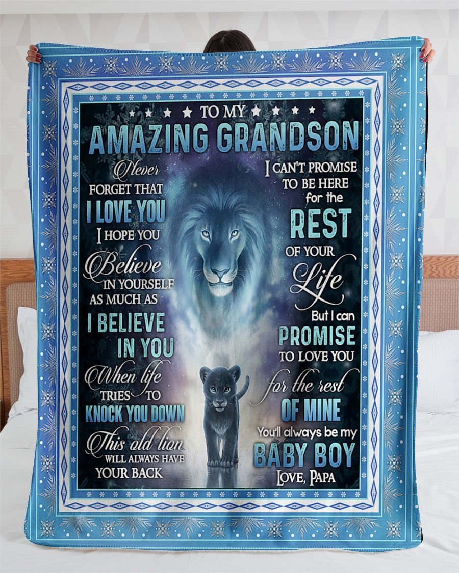 To My Amazing Grandson Lion Sherpa Fleece Blanket