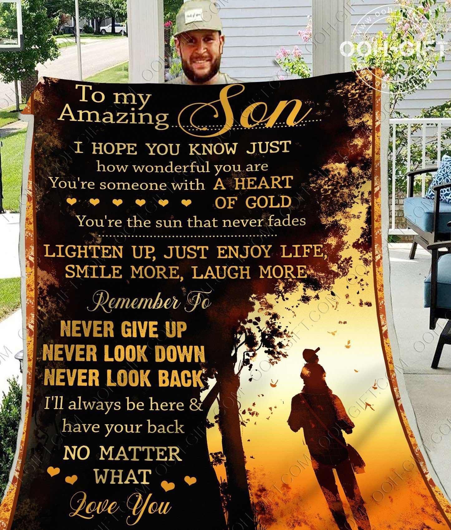 To My Amazing Son Designed With Watercolor Dad And Son Painting Sherpa Fleece Blanket