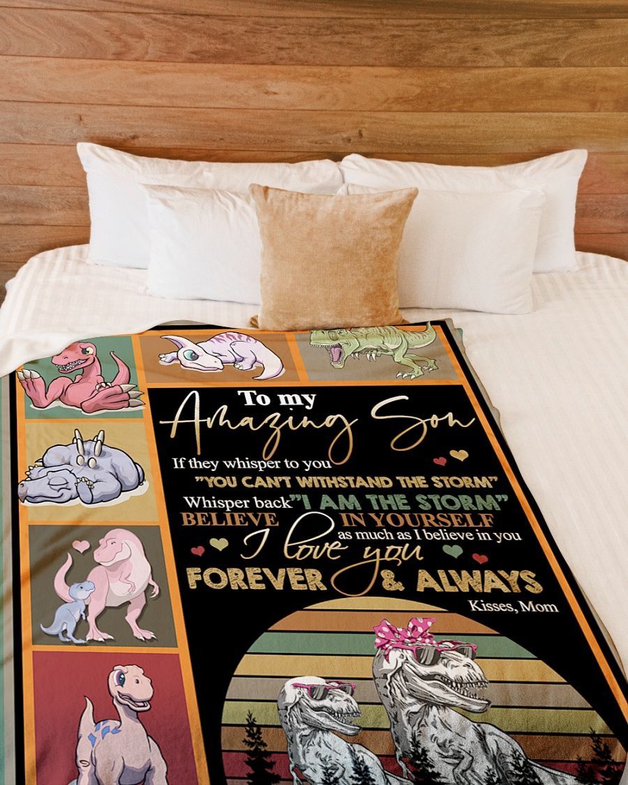 To My Amazing Son Dinosaur Sherpa Fleece Blanket
