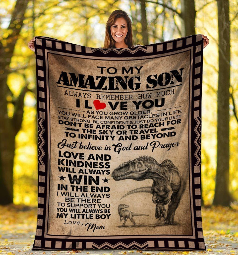 To My Amazing Son Dinosaur Mom And Son Sherpa Fleece Blanket