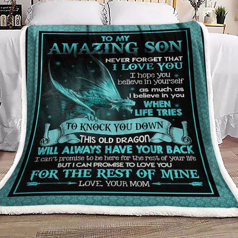 To My Amazing Son Green Dragon Sherpa Fleece Blanket