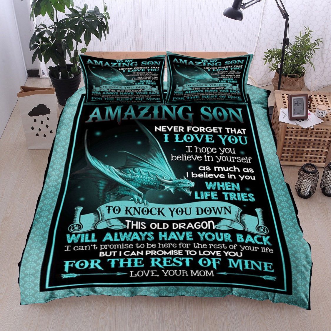 To My Amazing Son Green Dragon Bedding Set