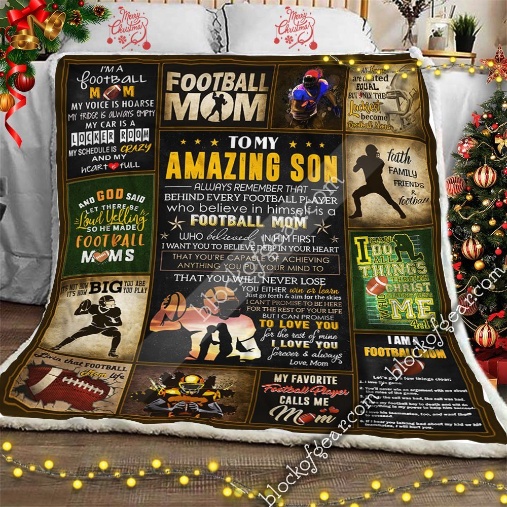 To My Amazing Son Love Mom Football Sherpa Fleece Blanket