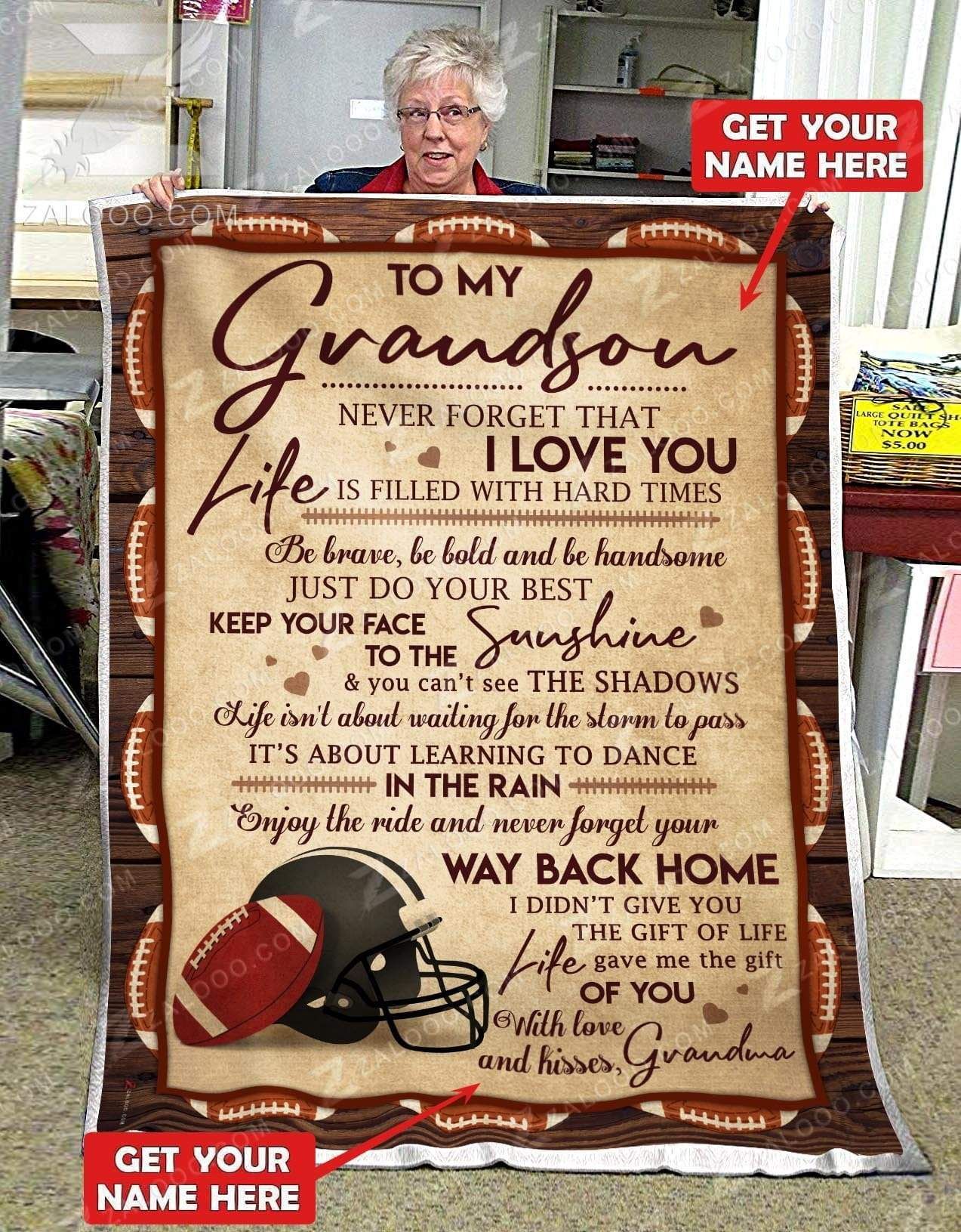 To My American Football Grandson Grandma Sherpa Fleece Blanket