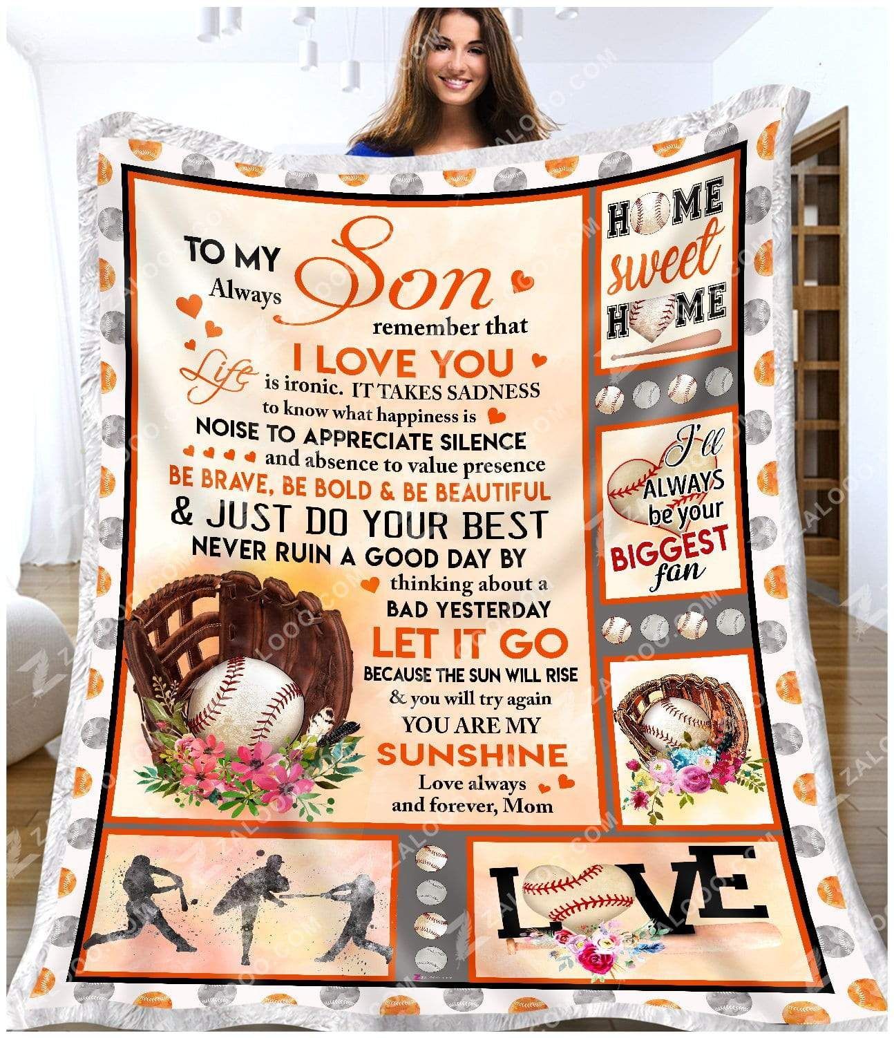 To My Baseball Son Mom Sherpa Fleece Blanket