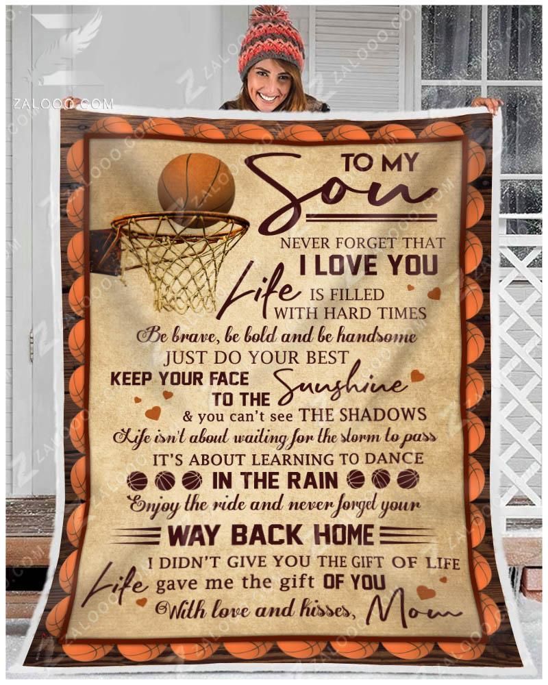 To My Basketball Son Mom Sherpa Fleece Blanket
