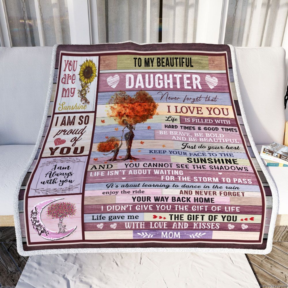 To My Beautiful Daughter Love Mom Sherpa Fleece Blanket