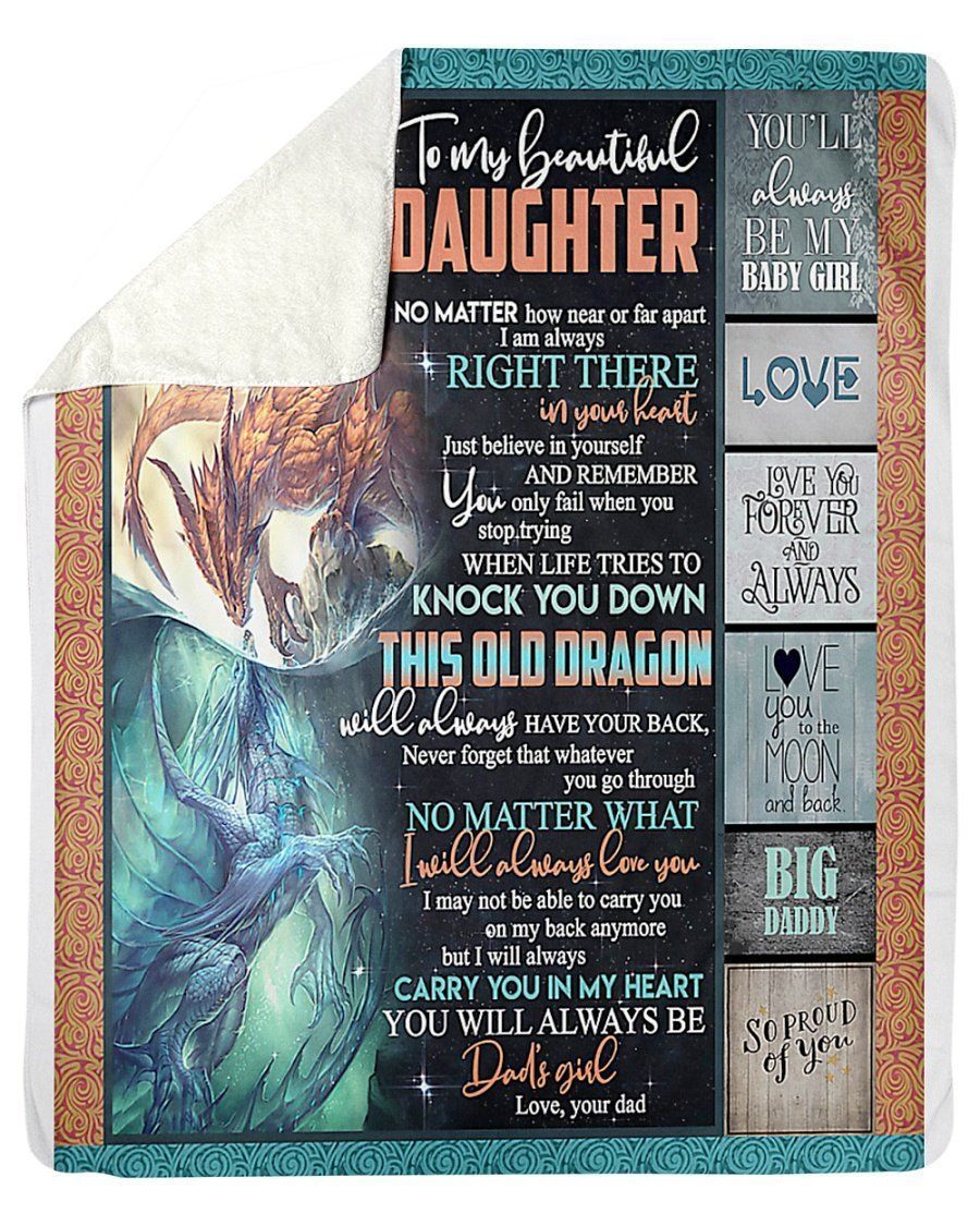 To My Beautiful Daughter Love Your Dad Dragon Fleece Blanket