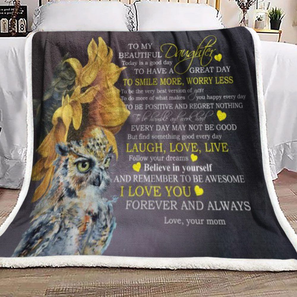 To My Beautiful Daughter Owl Sherpa Fleece Blanket