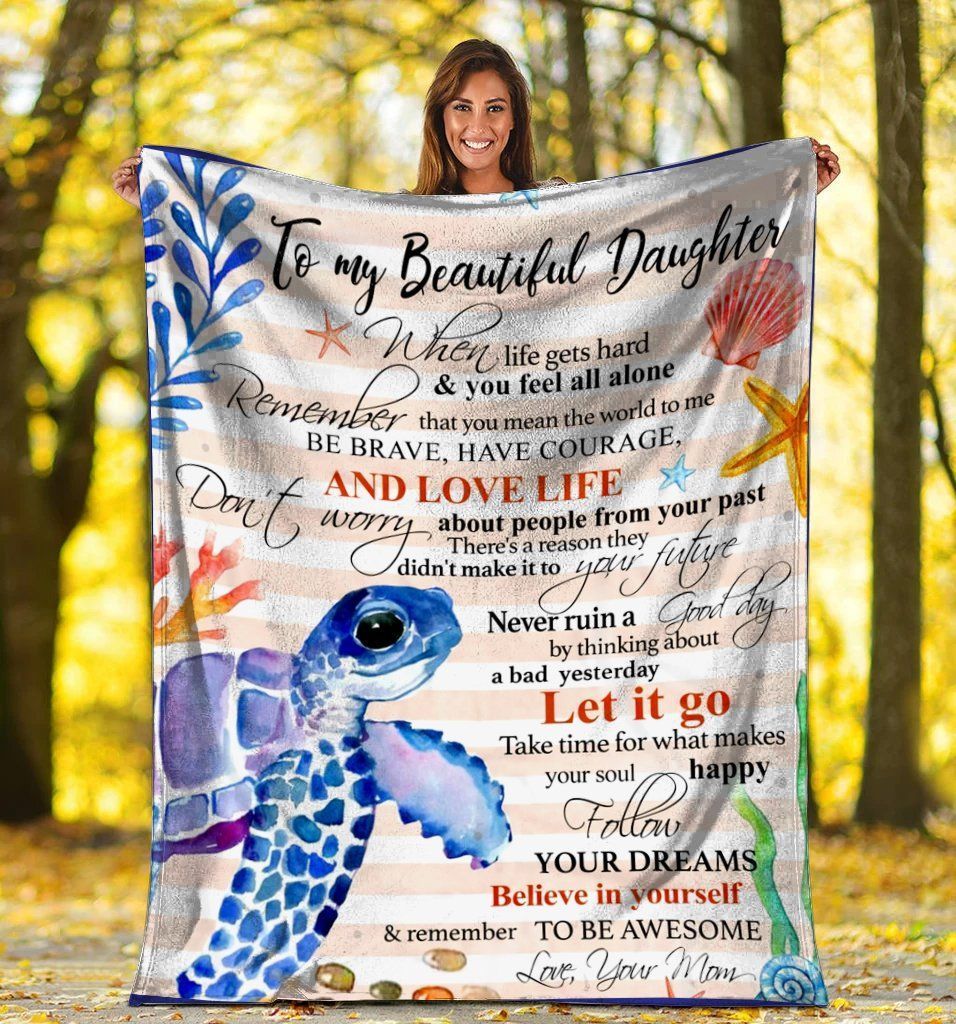 To My Beautiful Daughter Sea Turtle Sherpa Fleece Blanket